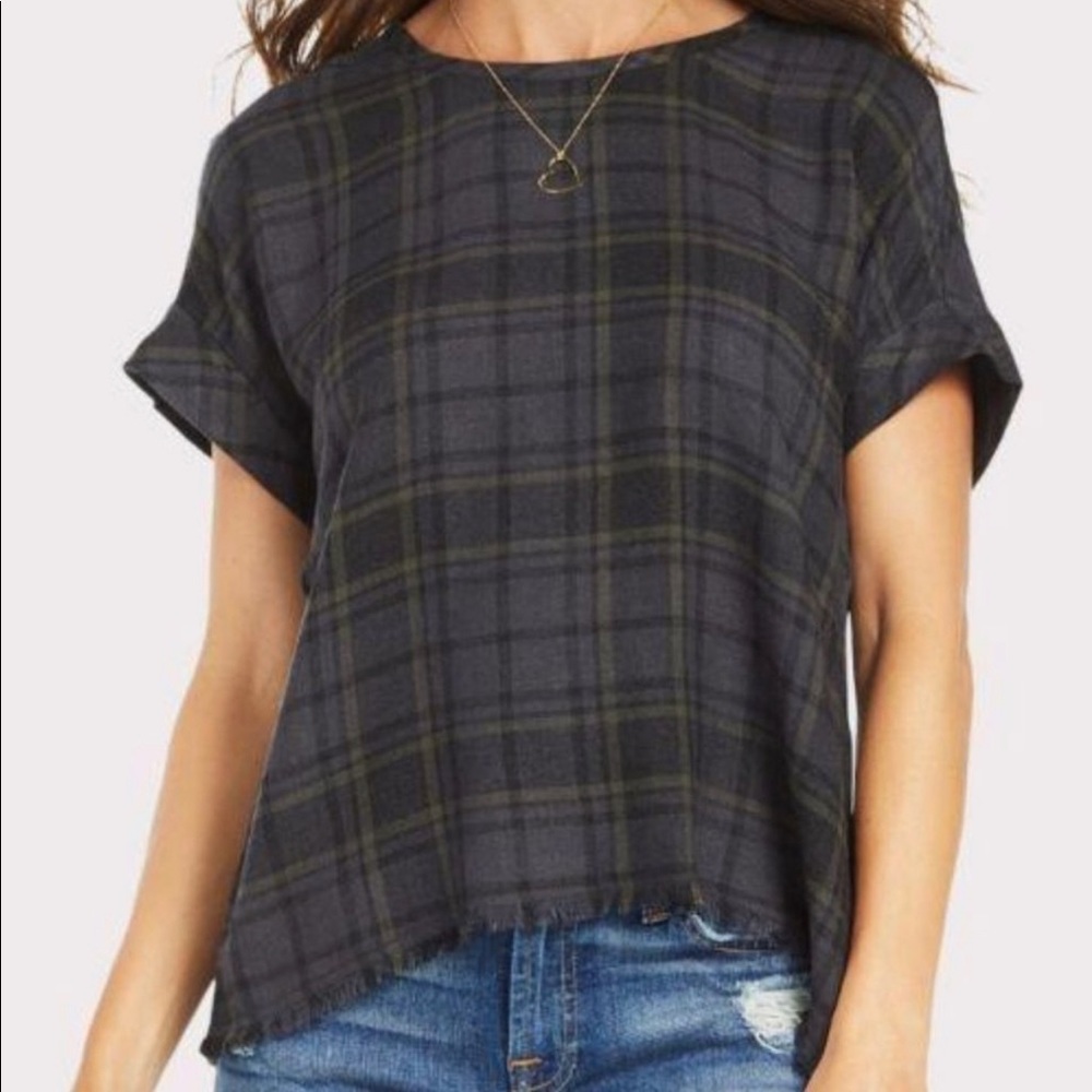 Anthropologie Cloth & Stone Plaid Button Back Top